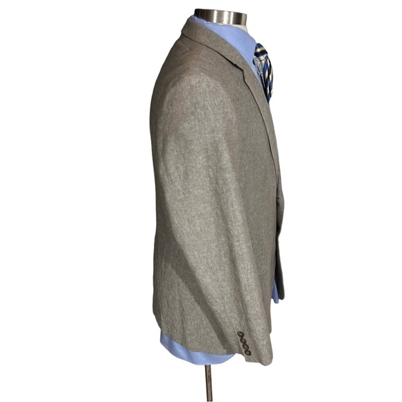 Stafford Mens Natural Brown 2 Button Linen Sports Jacket Size 44R Summer Wedding - Picture 7 of 16